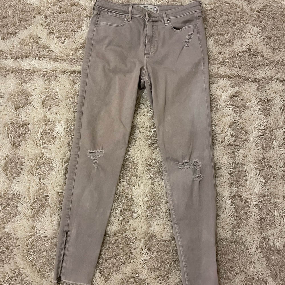 Abercrombie and Fitch grey high rise jeans with zipper ankle detail